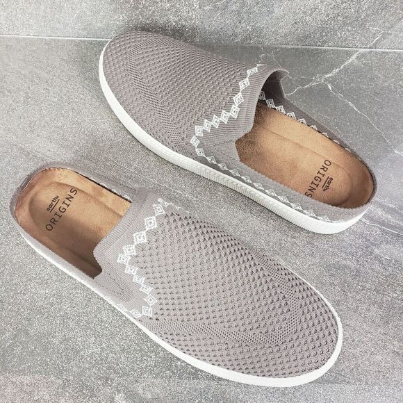 Earth Origins Shoes 8 Medium Embroidered Knit Slip On Mules Zilly Granite - Picture 2 of 12